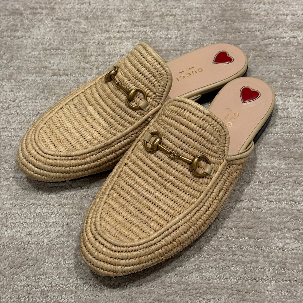 Gucci Princetown Horsebit Raffia Mules - Sz 39.5